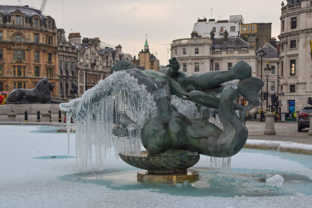 Ice shrouded backyard fountain/bird bath.