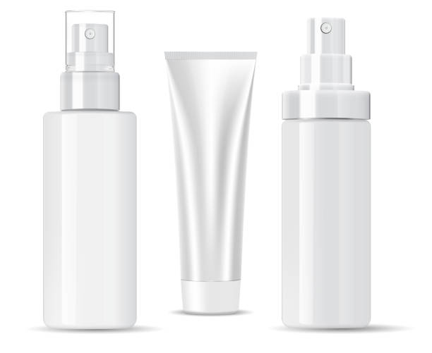 istock White cosmetic bottle. Shampoo, spray product tube 1301599242