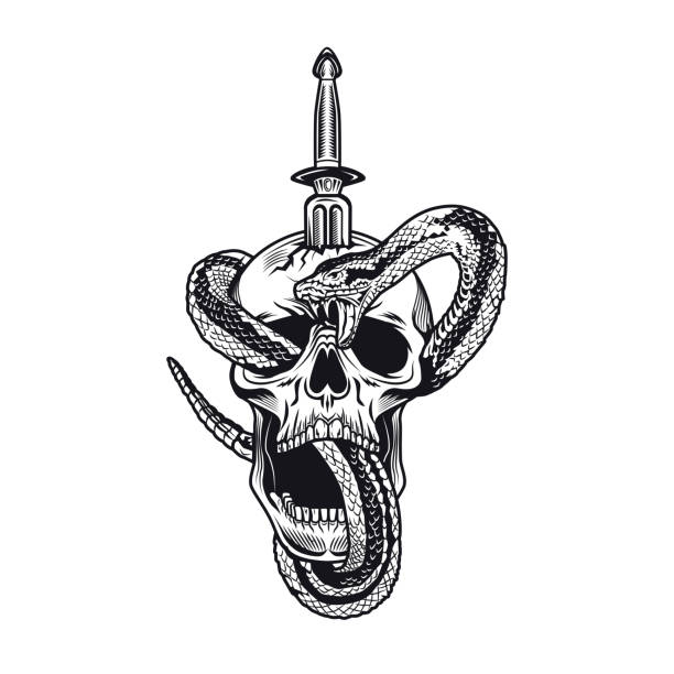 Tattoo Design With Snake And Dagger Skull Stock Illustration - Download  Image Now - Skull, Snake, Tattoo - iStock