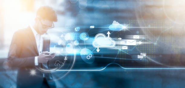 istock Business man using mobile phone with icon network connection, Digital online marketing and business technology 1301607761