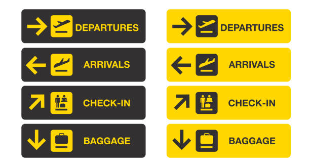 illustrazioni stock, clip art, cartoni animati e icone di tendenza di segnale aeroportuale isolato su sfondo bianco. - arrival departure board