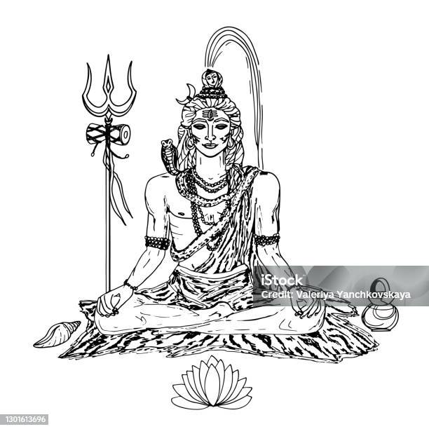 God Shiva Handdrawn Sketch Vector On A White Background Stock Illustration  - Download Image Now - iStock