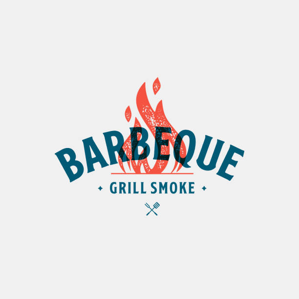 ilustrações de stock, clip art, desenhos animados e ícones de barbecue vintage symbol blue and red vector illustration - barbecue grill