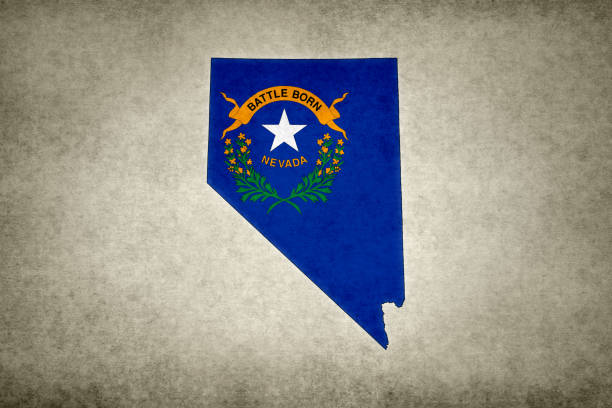 Grunge map of the state of Nevada (USA) with its flag printed within its border on an old paper.