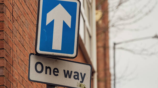 istock One way street sign hanging from a lamp post 1301617354