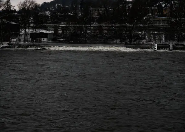 Photo of High tide in jena at saale river in winter 2021