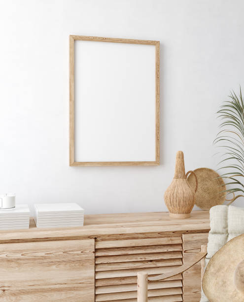 istock Mock up frame close up in home interior background, Boho style 1301622286