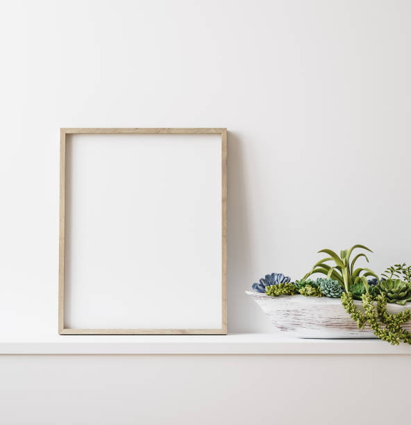 istock Mock up frame close up in home interior background, Boho style 1301622291