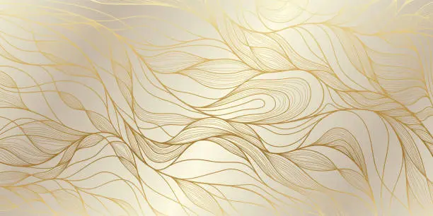 Vector illustration of Golden pattern Gold wavy pattern. Luxurious golden linear ornament. Premium design for wallpapers, silk textiles and jewelry. Vector illustration.