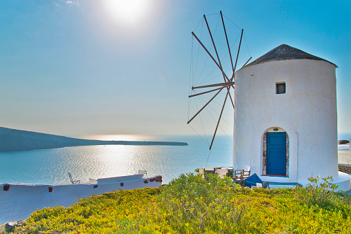 Windmill in Oia village on Santorini island, Greece