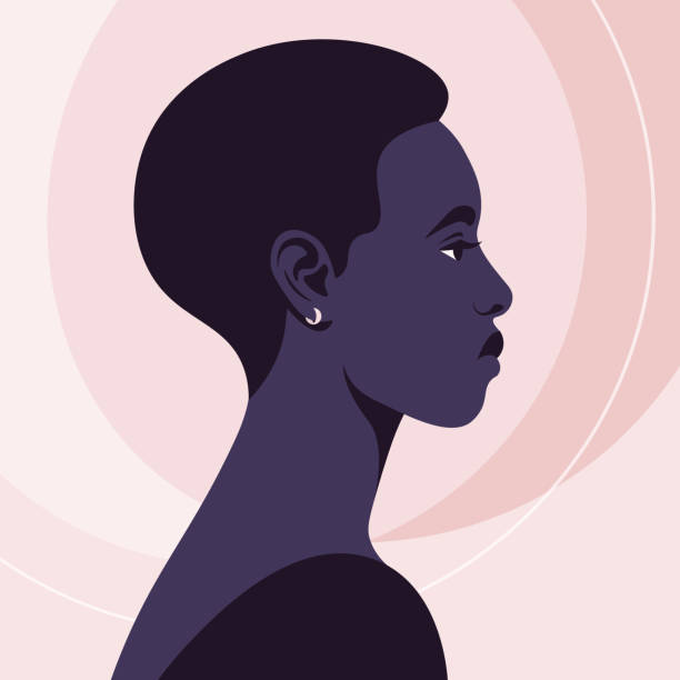 The African woman’s head in the profile. Avatar. Portrait of an African woman in profile. The head is on the side. Diversity. Avatar. Vector flat illustration profile view illustrations stock illustrations