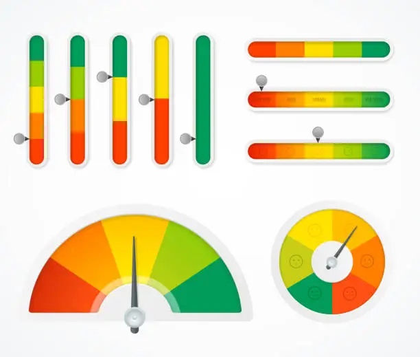 Vector illustration of Realistic Detailed 3d Level Indicator Set. Vector