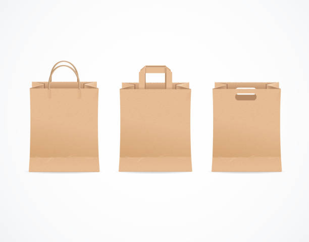 リアルな詳細な3dペーパーバッグセット。ベクトル - paper bag bag brown handle点のイラスト素材／クリップアート素材／マンガ素材／アイコン素材