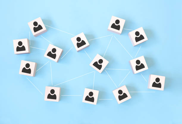 istock Wooden cube block print screen person icon which link connection network for organisation structure social network and teamwork concept. 1301632474