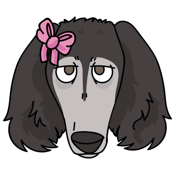 cute kreskówka saluki pies z dziewczęcy łuk clipart wektora. hodowla rodowodowa rasa pieska dla miłośników psów. purebred domowe dla pet salon ilustracji maskotki. odosobniony psi borzoi ogar. eps 10. - organization chart stock illustrations