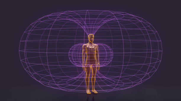 Abstract image of a man jumping with cables in the background.