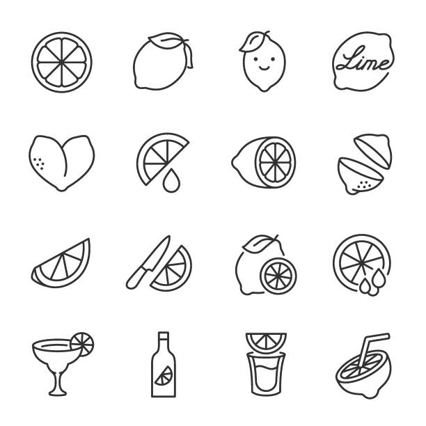 ilustrações de stock, clip art, desenhos animados e ícones de lemon, lime icon set. line with editable stroke - letter alphabet symbol fruit