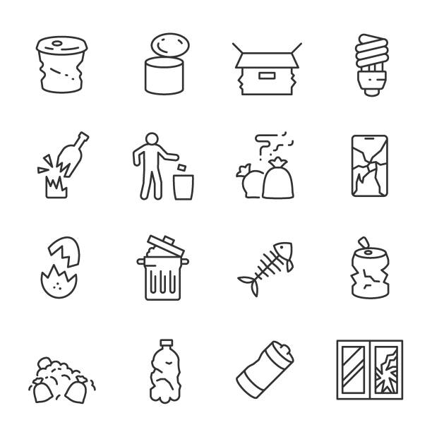 ilustrações de stock, clip art, desenhos animados e ícones de garbage icon set. line with editable stroke - vector editorial cut out recycling