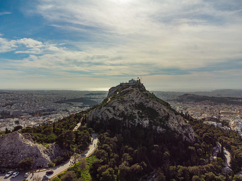 Aerial view of Lycabetus Hill in Athens, Greece