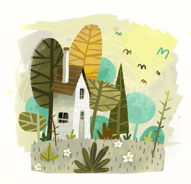 forest cabin - painterly effect illustrations stock-grafiken, -clipart, -cartoons und -symbole