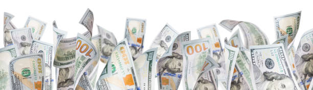 istock Several One Hundred Dollar Bills Falling At Base of White Page 1301645358