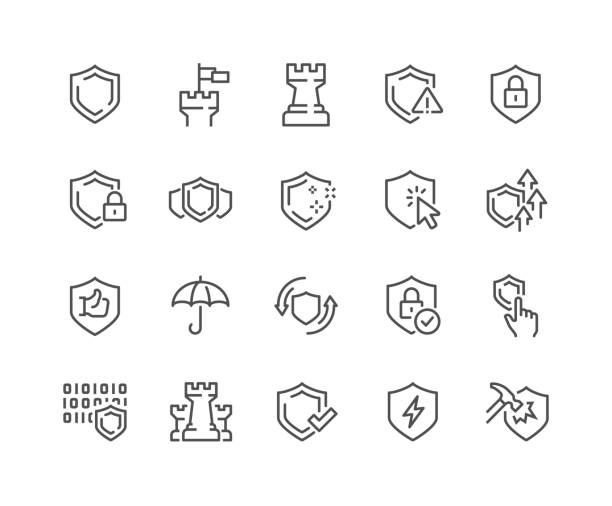 linienverteidigungssymbole - icon stock-grafiken, -clipart, -cartoons und -symbole