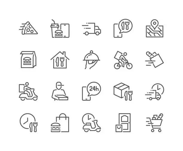 Vector illustration of Line Food Delivery Icons