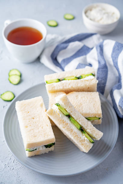 istock Cucumber cream cheese sandwiches on the plate 1301648192