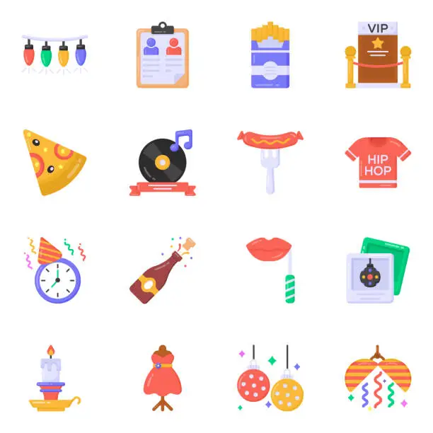 Vector illustration of Pack of Party Celebrations Flat Icons