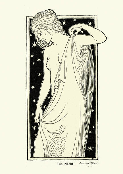 ilustrações de stock, clip art, desenhos animados e ícones de illustration of a young woman, the night, die nacht, german 19th century - women victorian style retro revival art nouveau