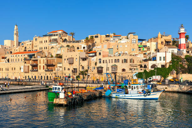 Small port of old Jaffa in Israel. stock photo