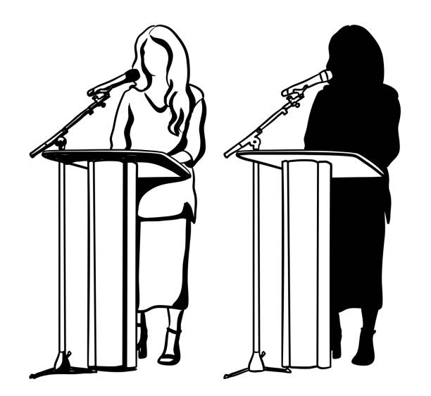 공공 연설 온라인 강의 실루엣 - politician women president public speaker stock illustrations