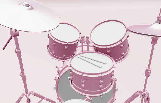 istock Pink acoustic drum set close up, 3d illustration 1301655738