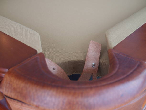 istock Installation of a leather billiard pocket on American billiards (American pool) 1301657414