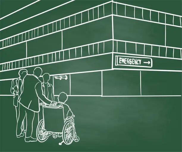 Vector illustration of Emergency Hospital Building Outside Chalkboard