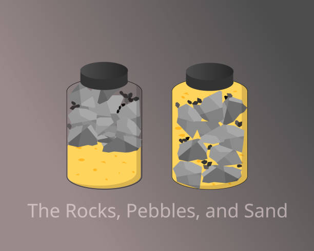 illustrations, cliparts, dessins animés et icônes de les roches, les cailloux et le sable se comparent pour hiérarchiser des choses importantes dans votre vecteur de vie - pebble sand