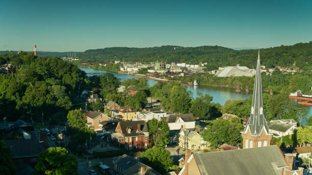 Downtown Elizabeth and Coal Barges on the Monongahela River, Pennsylvania