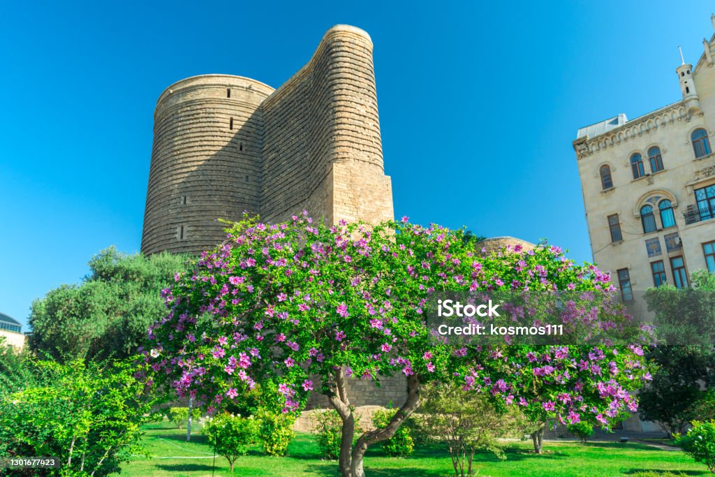 The Maiden Tower in the Old City of Baku, Azerbaijan Baku Stock Photo
