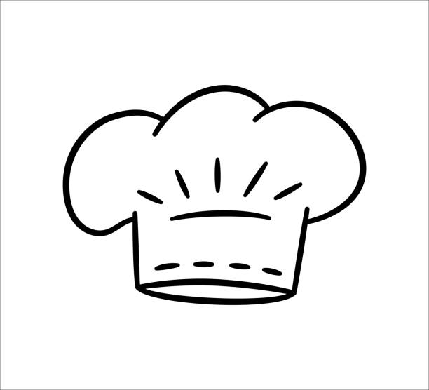 Uniform caps for kitchen staff in doodle style. Classic chef toque and baker hat Uniform caps for kitchen staff in doodle style. Classic chef toque and baker hat. Vector hand drawn illustration on white background toque stock illustrations