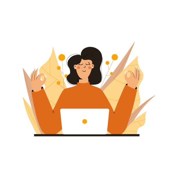 bizneswoman medytacji i relaks - characters concentration relaxation happiness stock illustrations