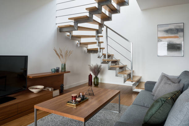 istock Modern stairs in living room 1301683460