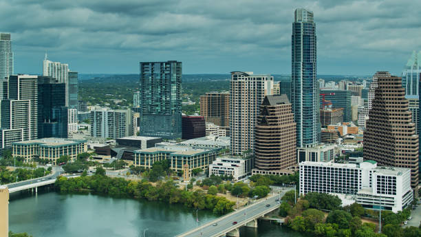 istock Overcast Day in Downtown Austin, Texas - Drone Shot 1301693517