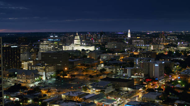 istock Austin, Texas Illuminated at Night - Aerial 1301693549