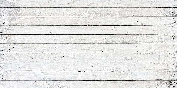 Old weathered abstract white-colored paneled wood background with lots of wood grain and texture.