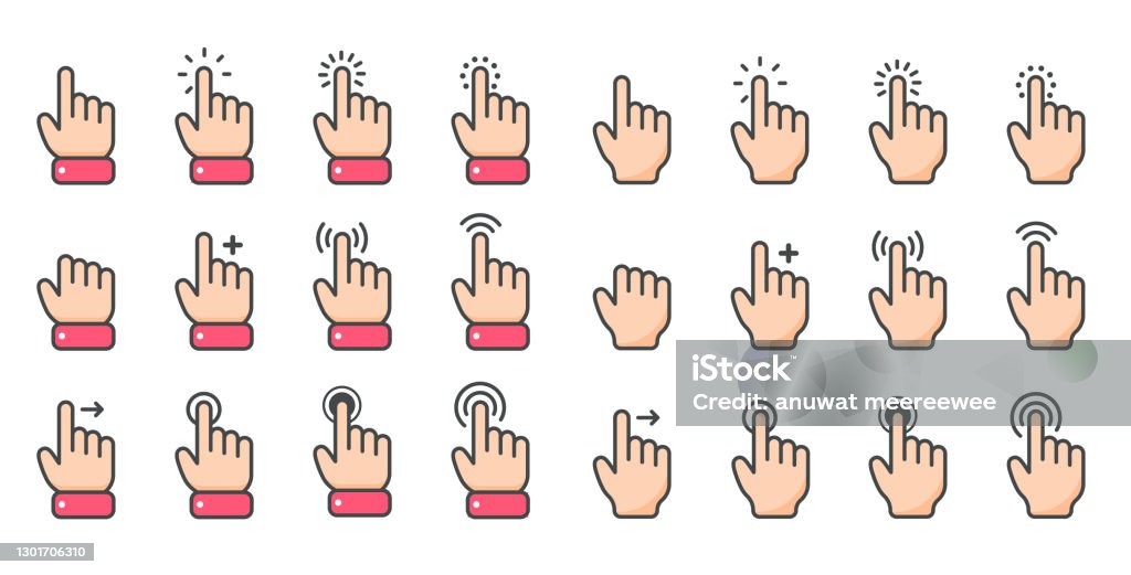 Mouse Finger Layout Vector Cartoon Finger Mouse Cursor In Various Gestures For Mobile Touch ...