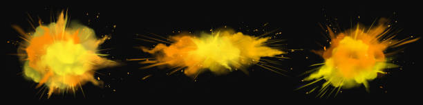 ilustrações de stock, clip art, desenhos animados e ícones de powder holi paints orange, gold, yellow explosions - abir