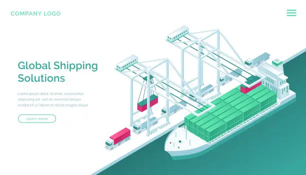 Vector illustration of Global shipping solutions isometric landing page