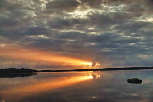 morning lakeside reflections stock photo
