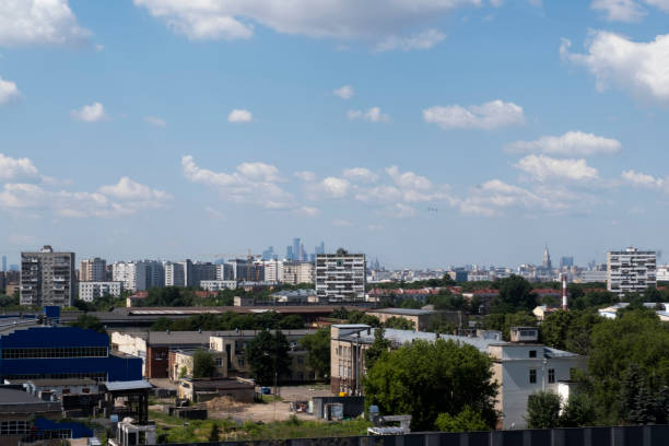 View from the window of the 8th floor. Sokolinaya Gora district Moscow stock photo
