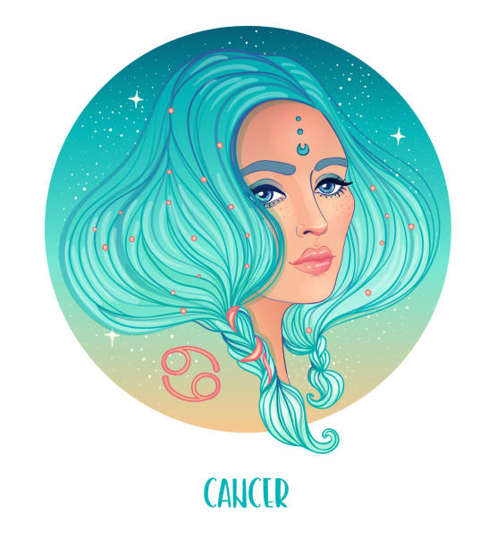 Illustration of Cancer astrological sign as a beautiful girl. Illustration of Cancer astrological sign as a beautiful girl. Zodiac vector illustration isolated on white. Future telling, horoscope, alchemy, spirituality, occultism, fashion woman. cancer astrology sign stock illustrations